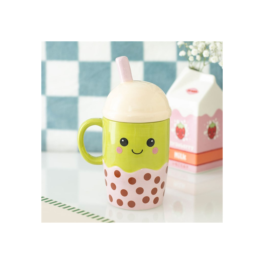 Kawaii Bubble Tea Lidded Mug