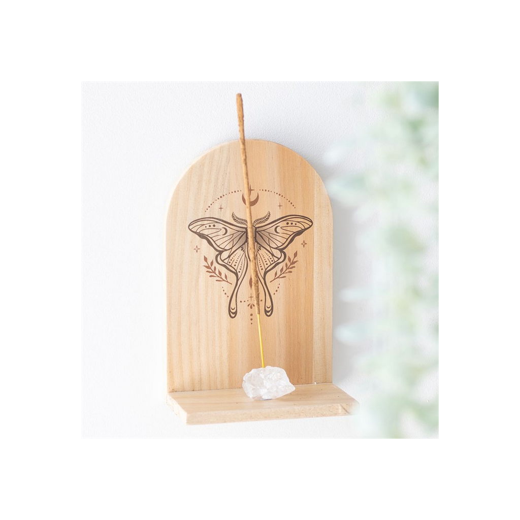 Natural Luna Moth Wooden Incense Holder Shelf