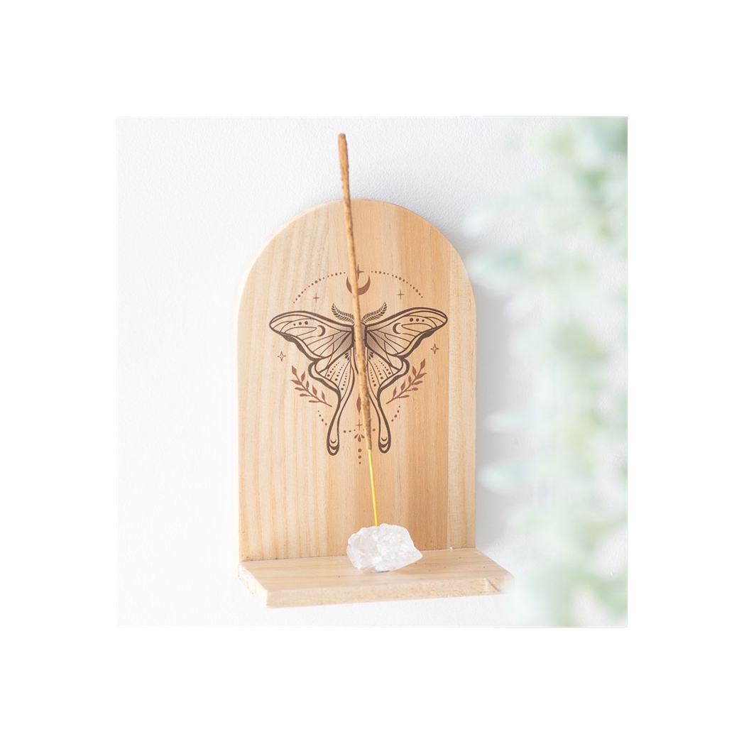 Natural Luna Moth Wooden Incense Holder Shelf