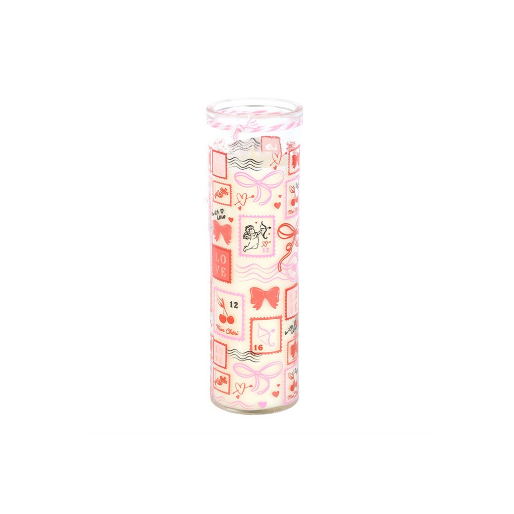 Valentine Postage Stamp Print Sparkling Rose Tube Candle