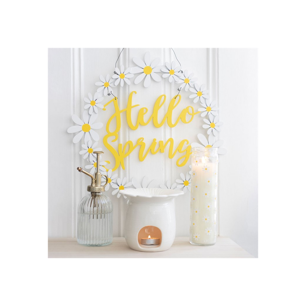 Hello Spring Hanging Daisy Wreath Decoration