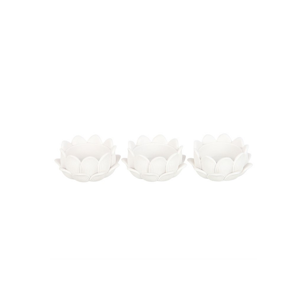 Set of 3 White Lotus Flower Tealight Holders