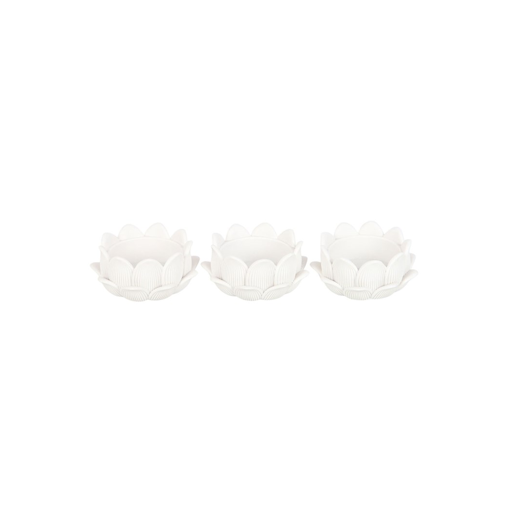 Set of 3 White Lotus Flower Tealight Holders