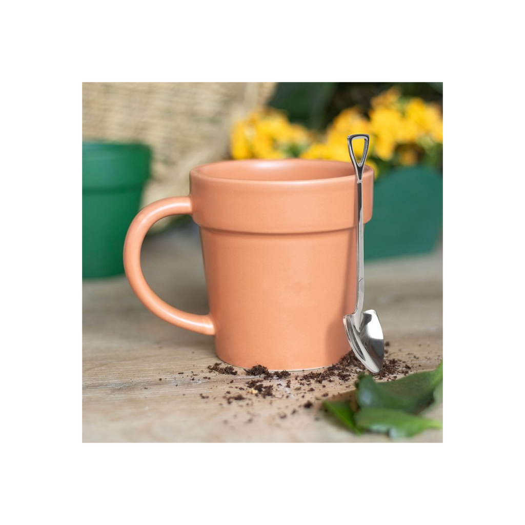 Plain Plant Pot Ceramic Mug and Shovel Spoon