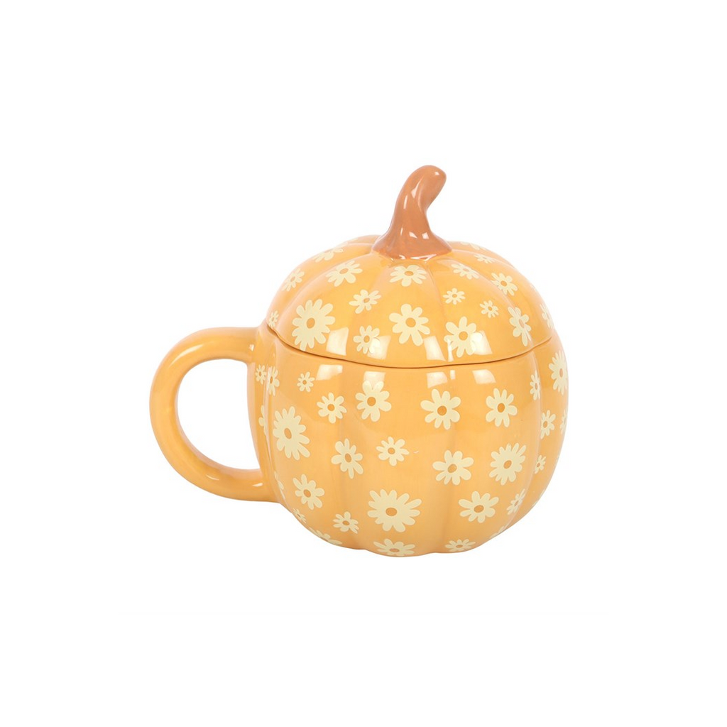 Groovy Floral Pumpkin Lidded Mug