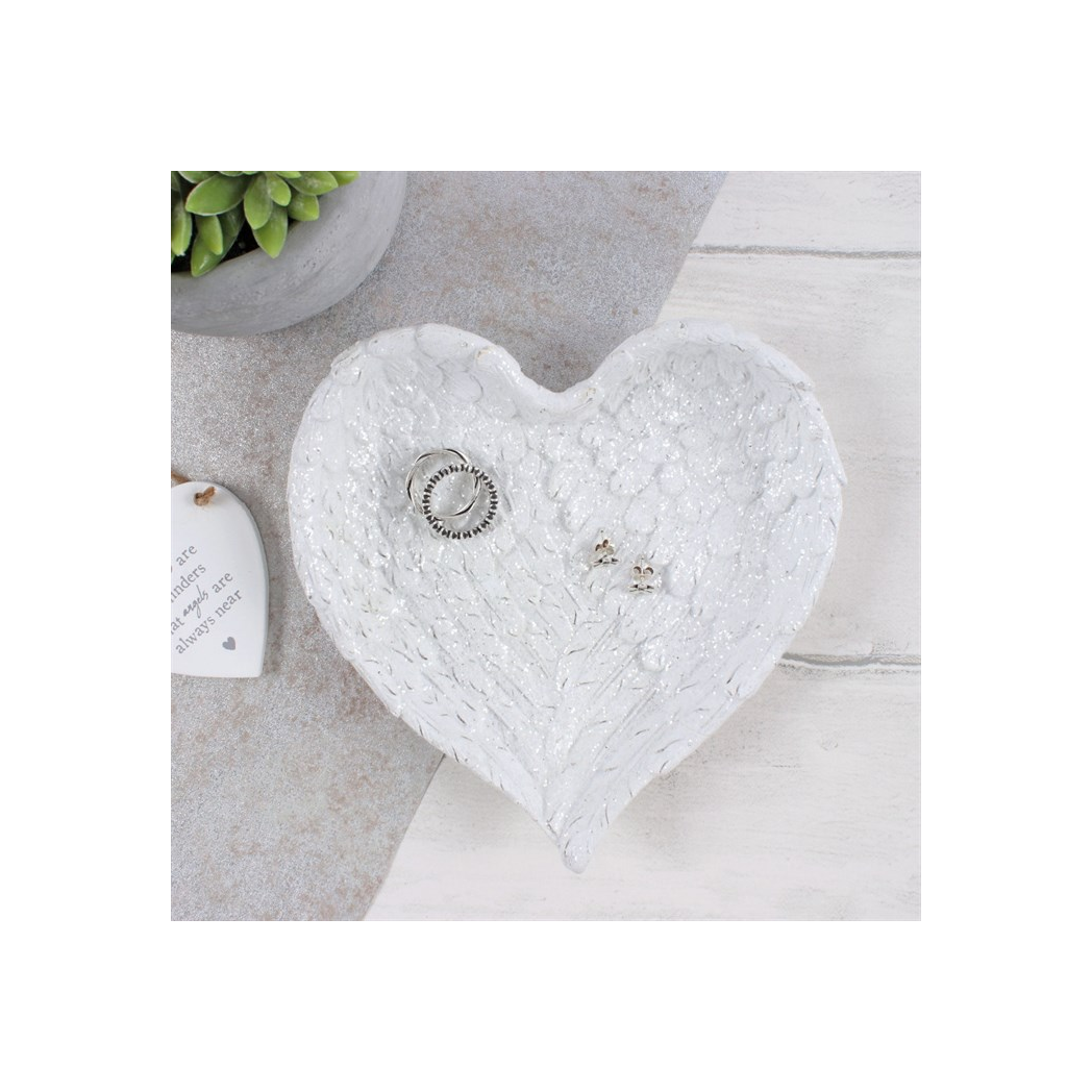 Glitter Heart Shaped Angel Wing Trinket Dish