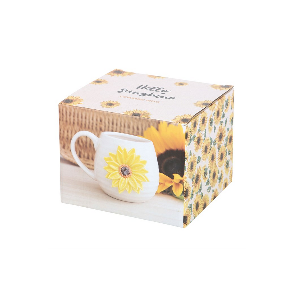 Hello Sunshine Rounded Mug with 3D Sunflower