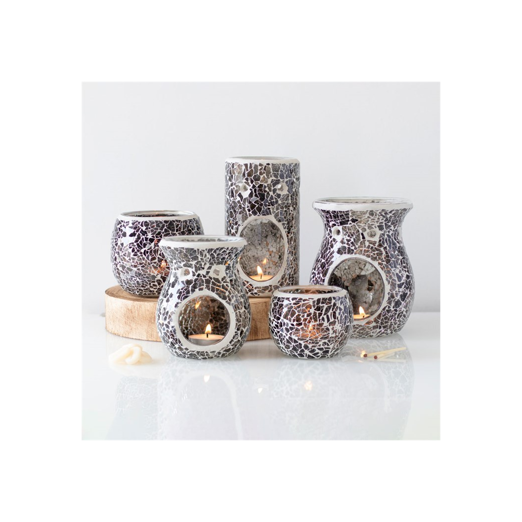 Small Gunmetal Grey Crackle Oil Burner and Wax Warmer