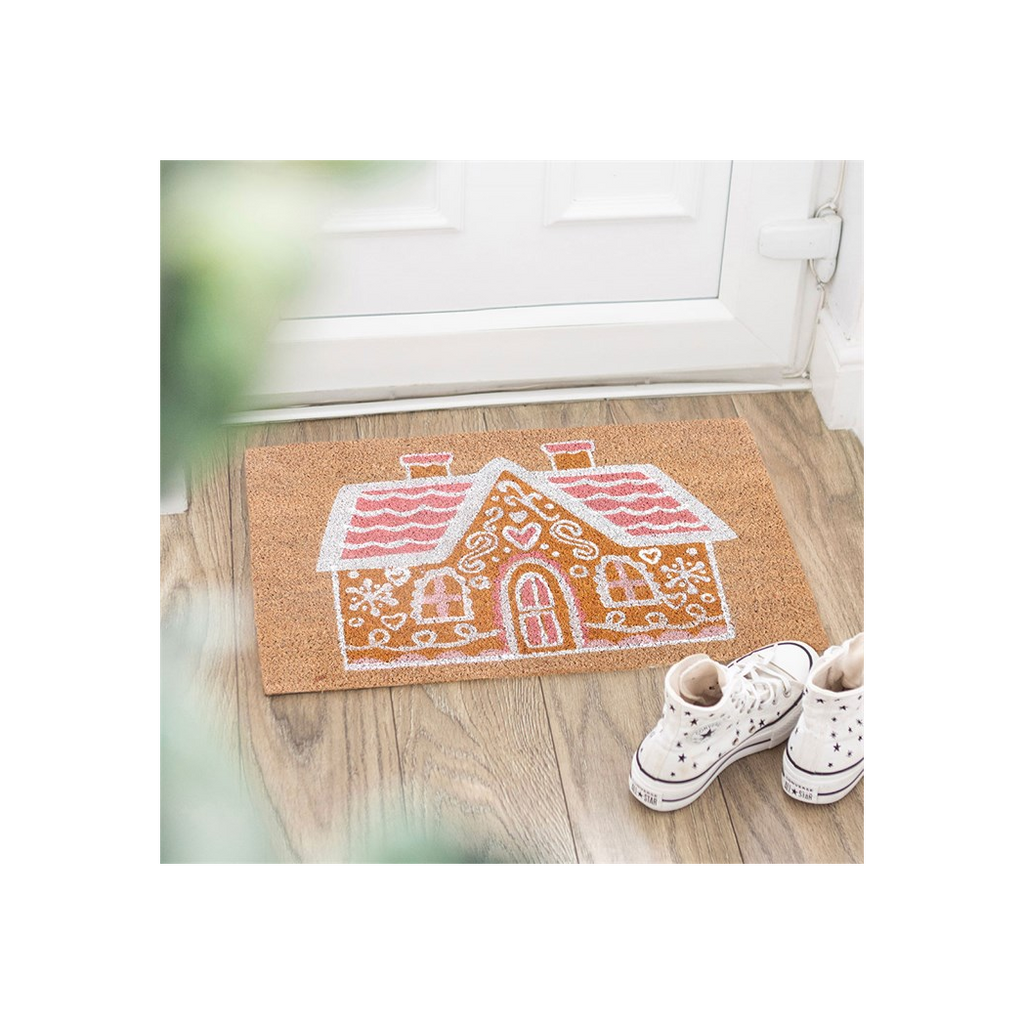 Natural Pink Gingerbread House Doormat
