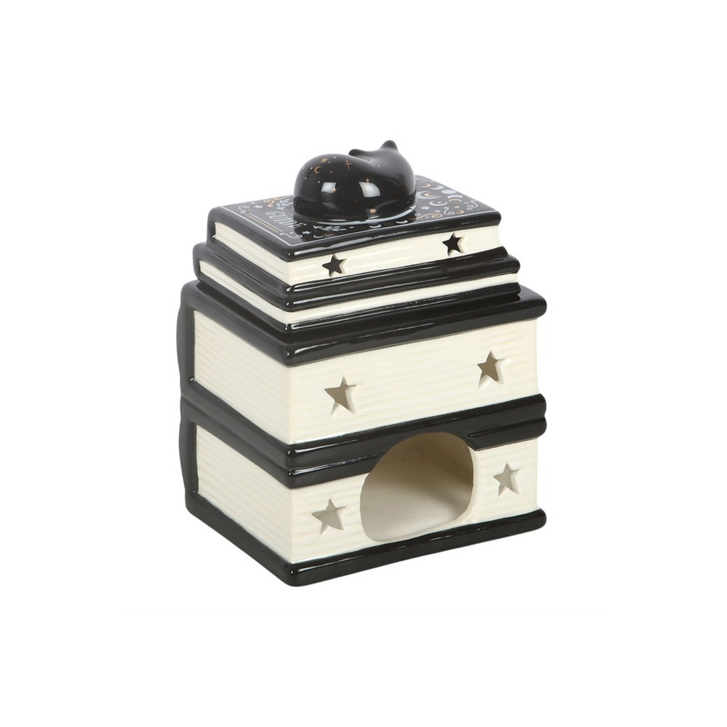 Black Cat Book Stack Oil Burner with Cat