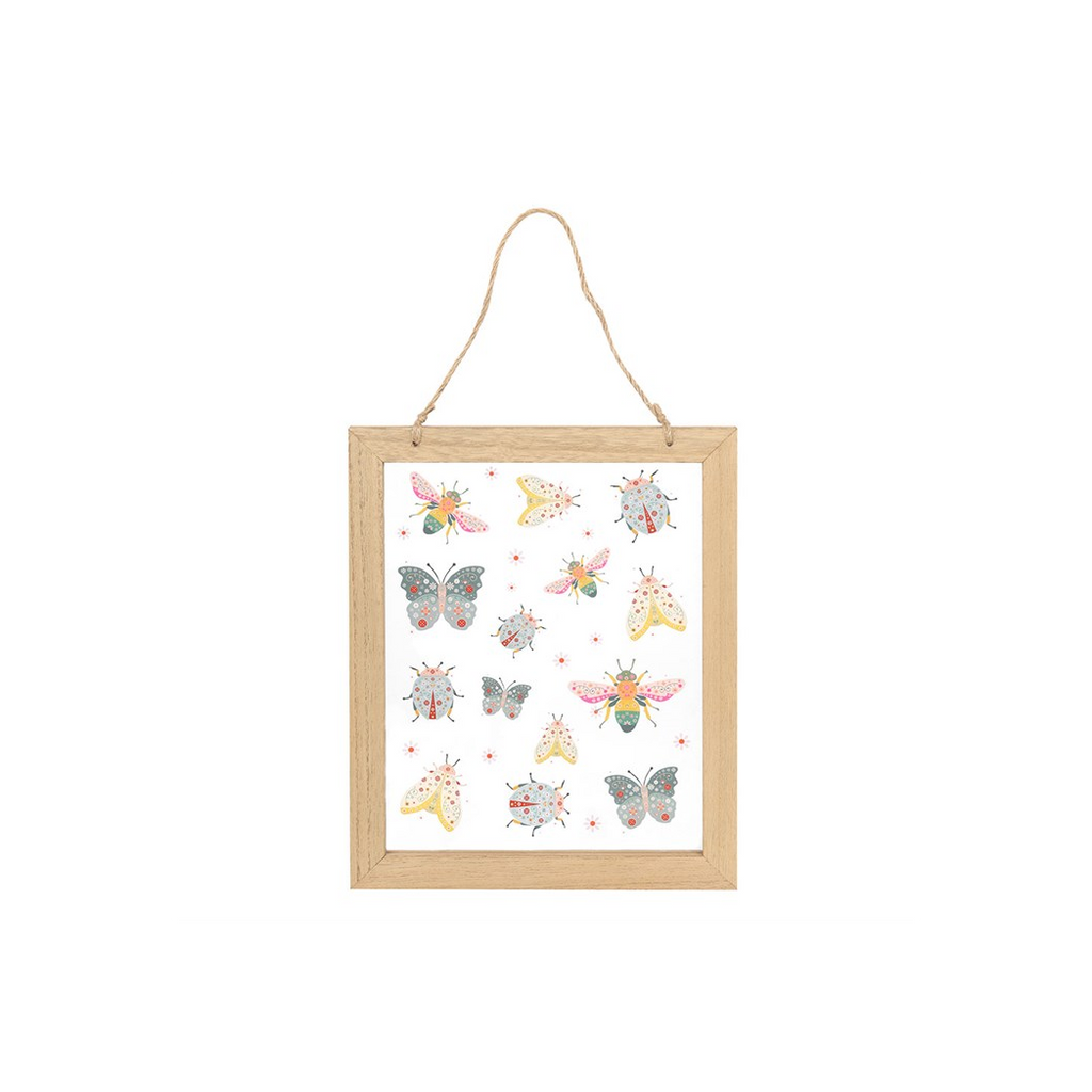 Floral Bug Print Glass Wall Hanging
