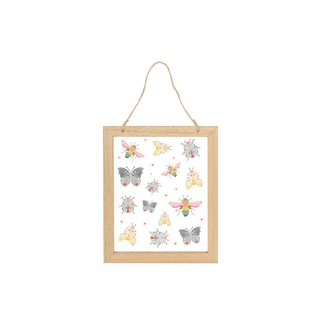 Floral Bug Print Glass Wall Hanging