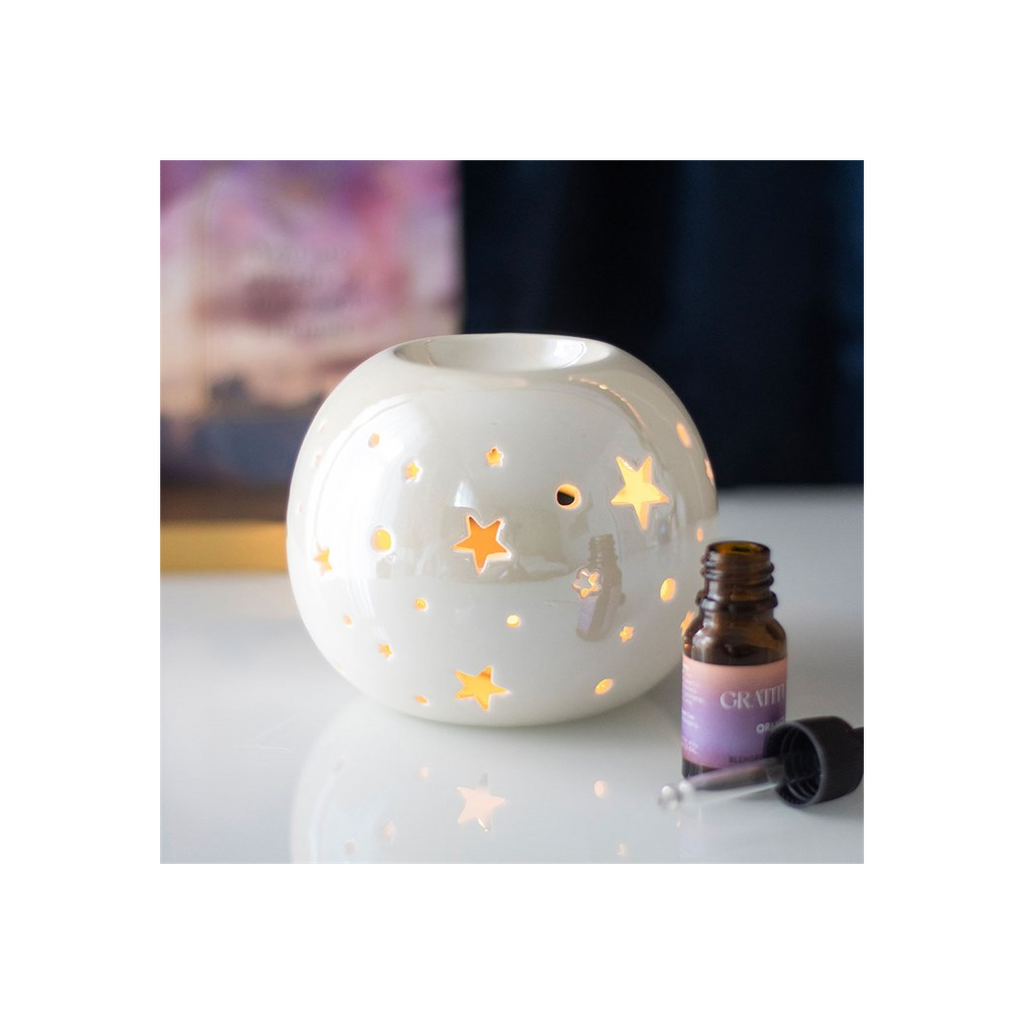 White Iridescent Star Oil Burner and Wax Warmer