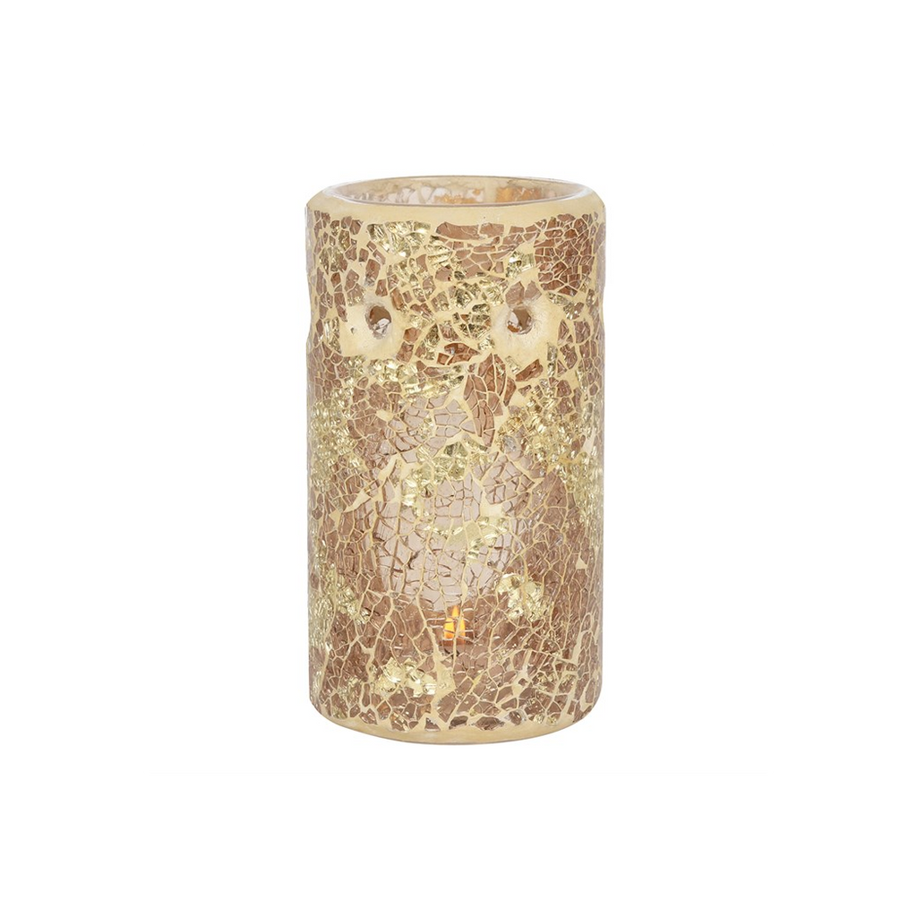 Gold Pillar Crackle Glass Oil Burner and Wax Warmer