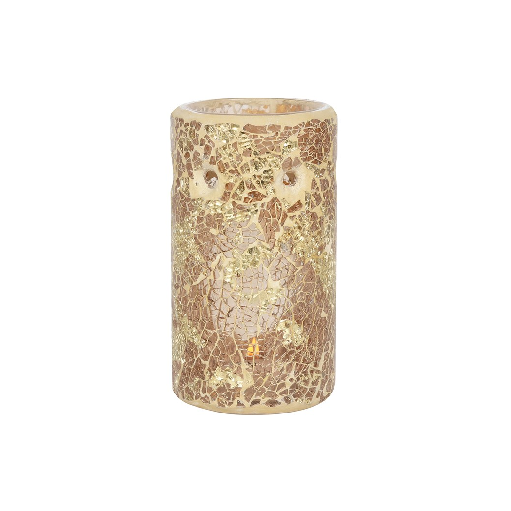 Gold Pillar Crackle Glass Oil Burner and Wax Warmer