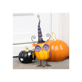 Orange Metal Owl Ornament with Witch Hat and Ghost