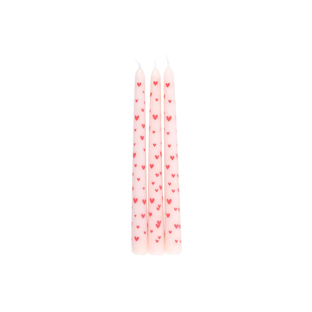 Set of 3 Love Heart Taper Candles