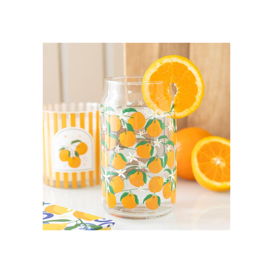 Orange Print Can Glass