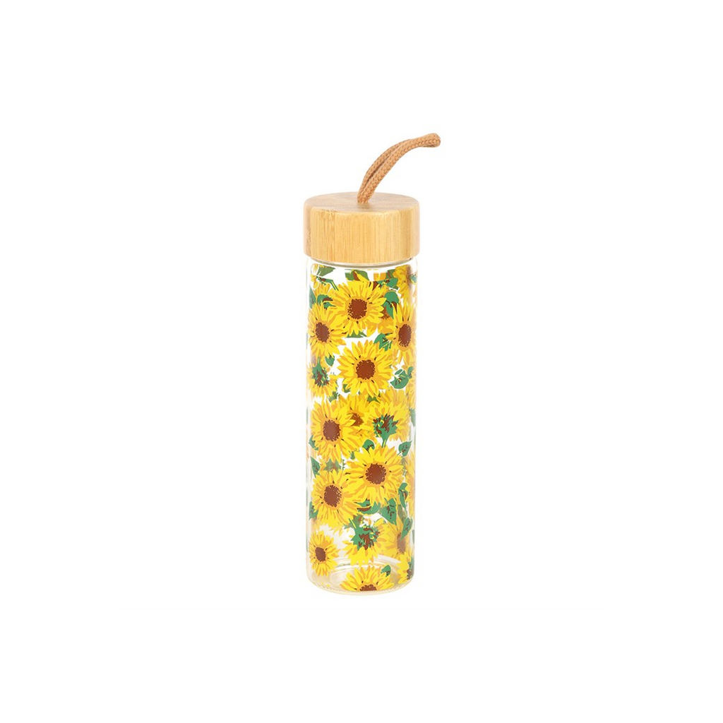 Sunflower Print Glass Water Bottle