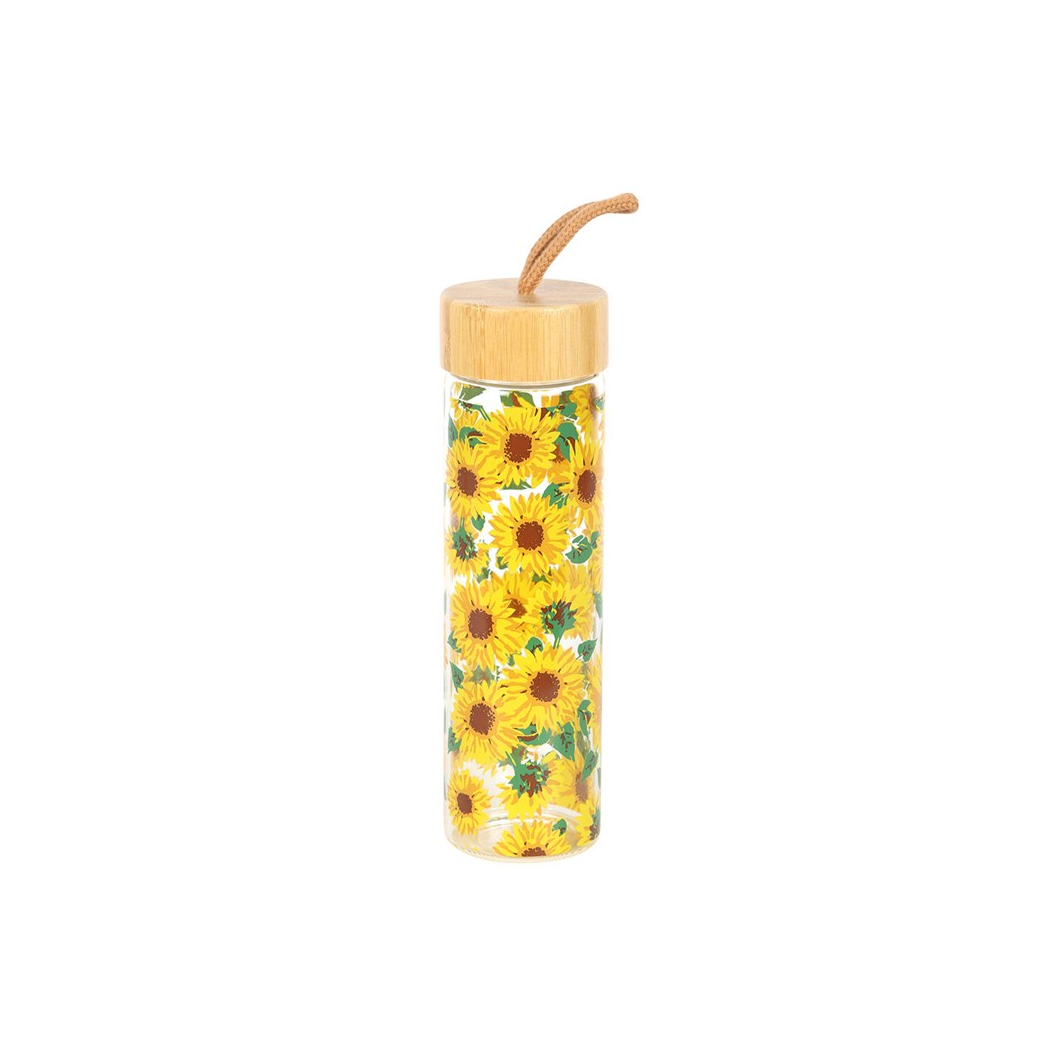 Sunflower Print Glass Water Bottle