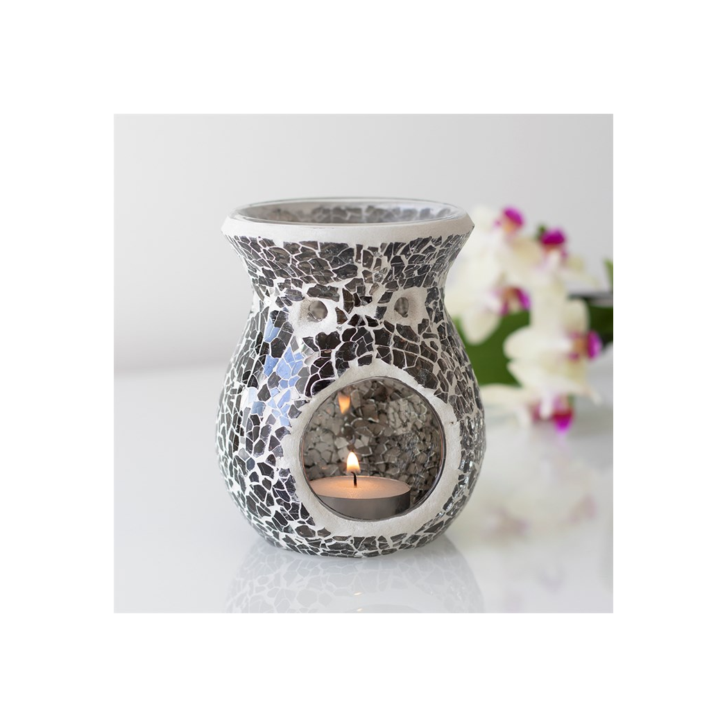Small Gunmetal Grey Crackle Oil Burner and Wax Warmer