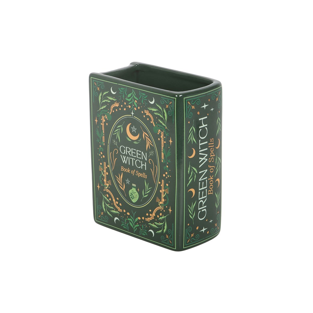 Green Witch Book Shaped Vase