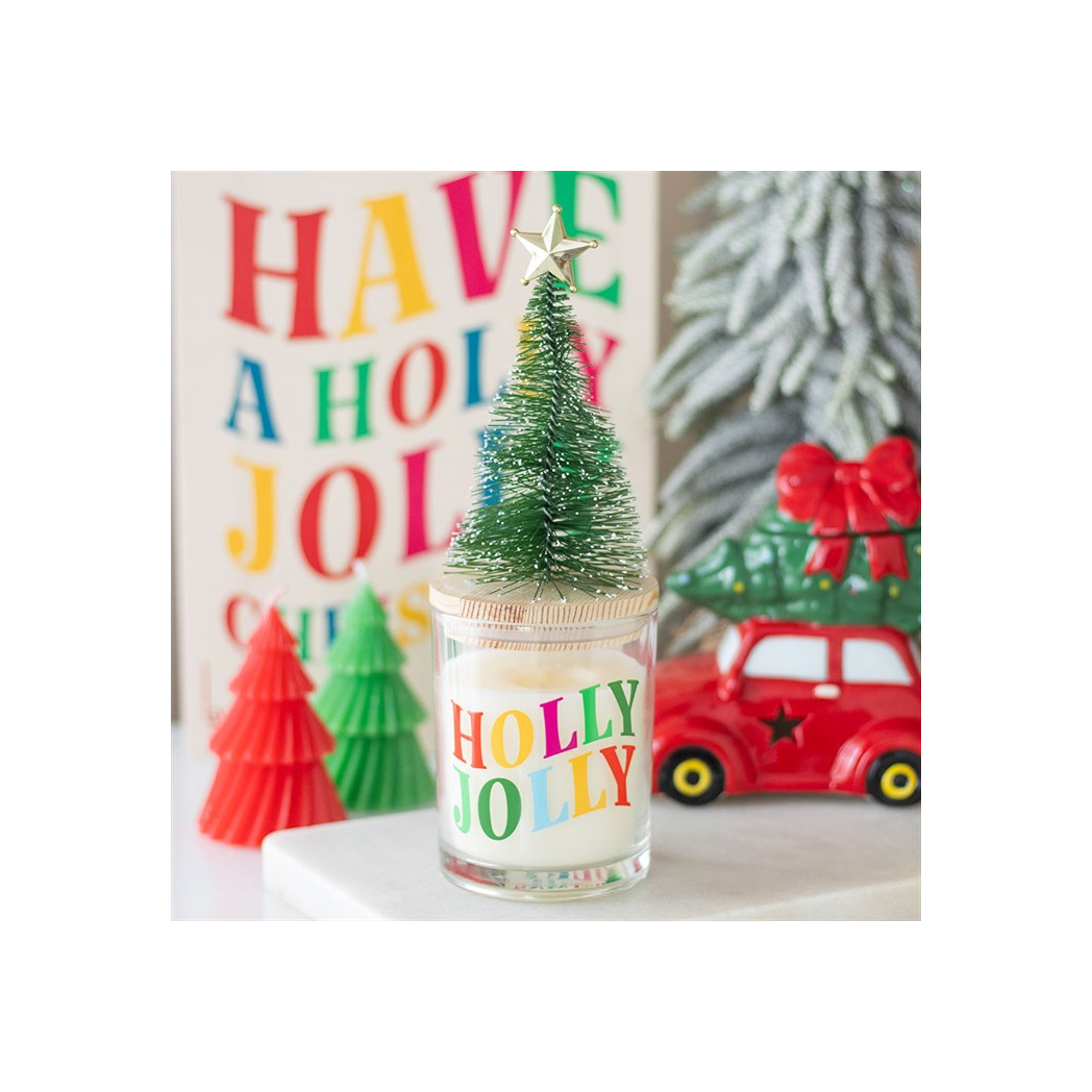 Holly Jolly Pine & Fir Glass Candle with Tree