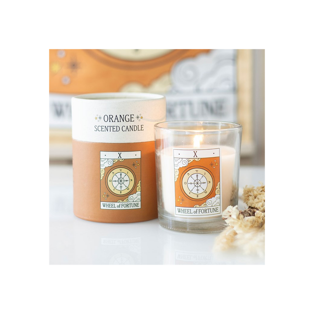 The Wheel of Fortune Vintage Tarot Orange Candle