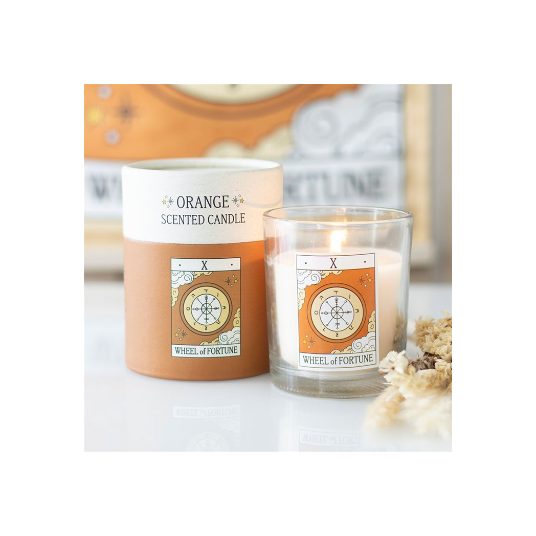 The Wheel of Fortune Vintage Tarot Orange Candle