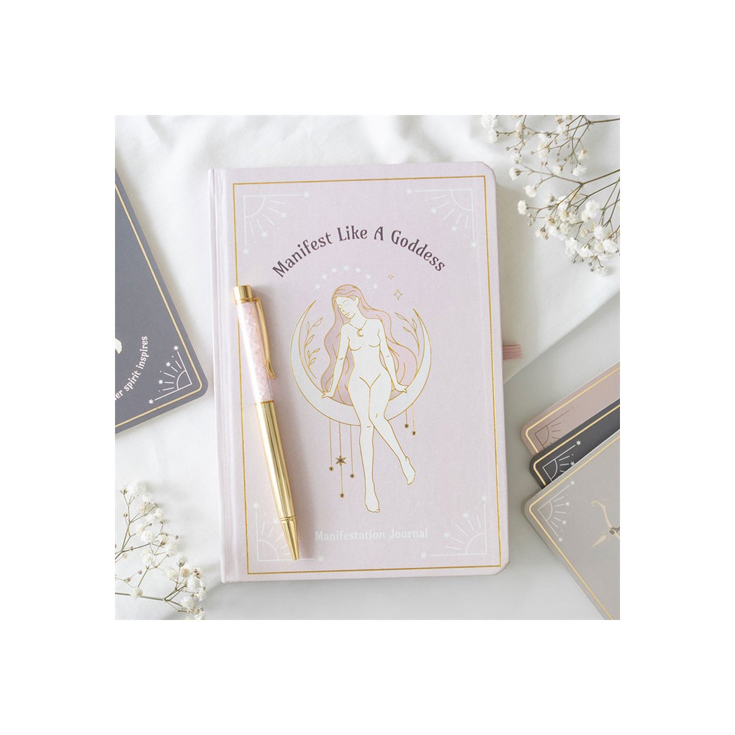 Goddess Energy A5 Manifestation Journal and Rose Quartz Crystal Pen