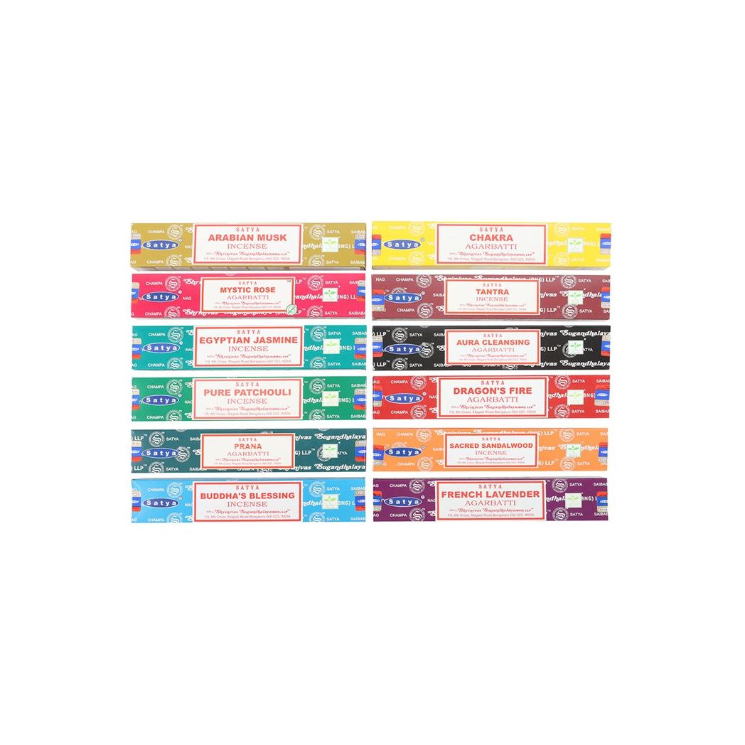 Set of 12 Assorted Fragrance Incense Sticks by Satya (12/50)