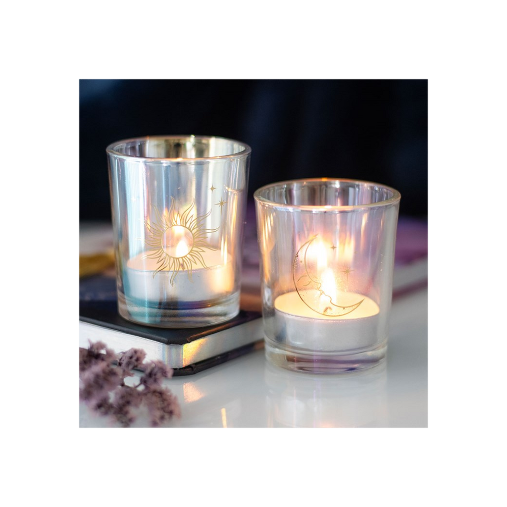 Iridescent Sun and Moon Votive Candle Holders