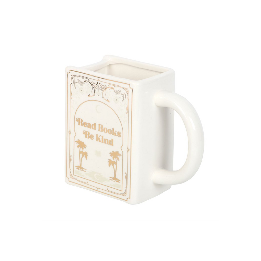 Read Books Be Kind White Book Shaped Mug