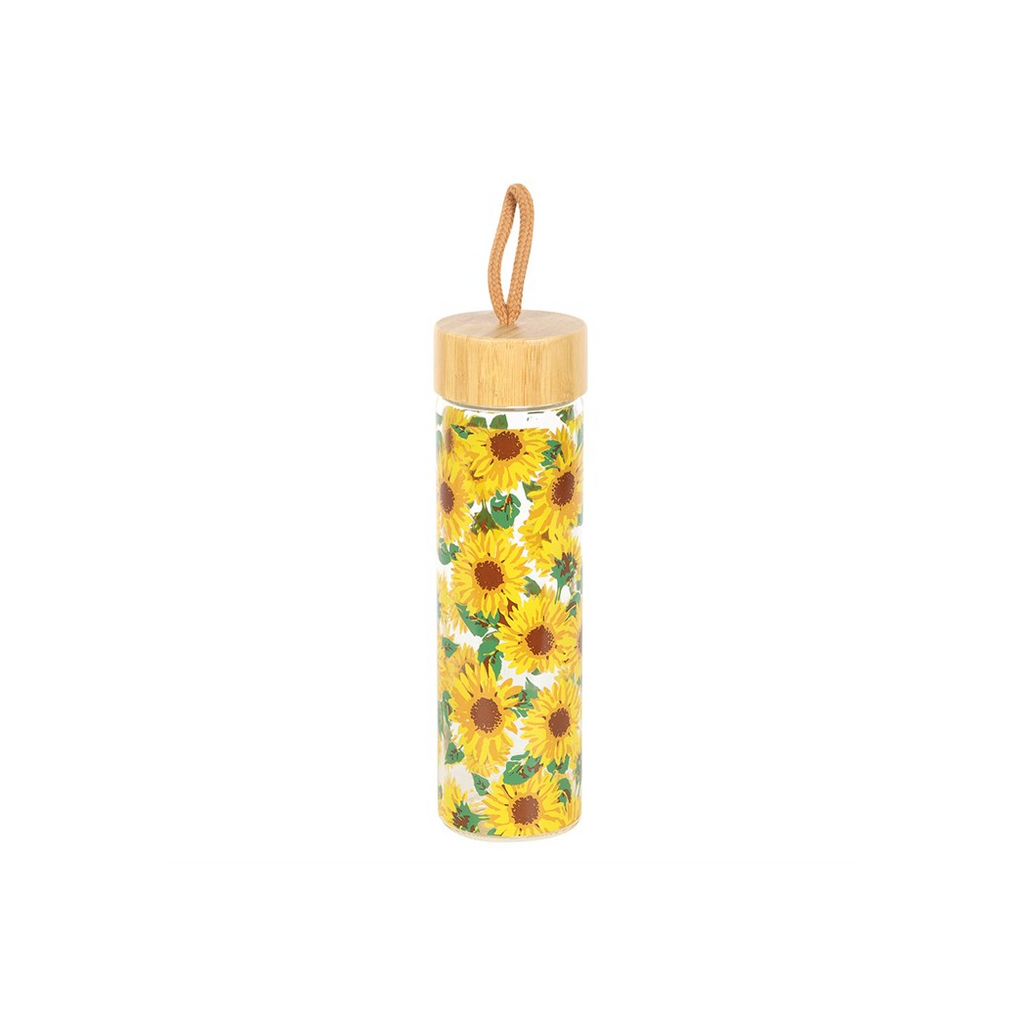 Sunflower Print Glass Water Bottle