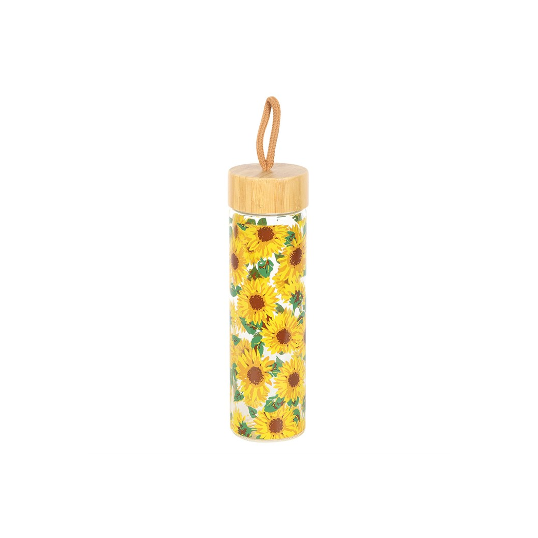 Sunflower Print Glass Water Bottle