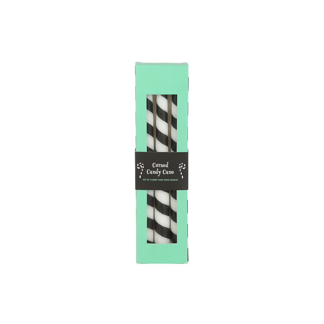 Set of 3 Black Candy Cane Taper Candles