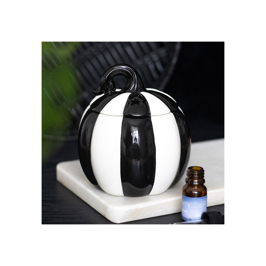 Black and White Striped Pumpkin Oil Burner