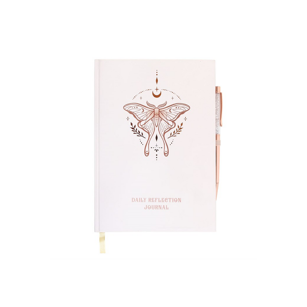 Luna Moth Daily Reflection Journal and Clear Quartz Crystal Pen
