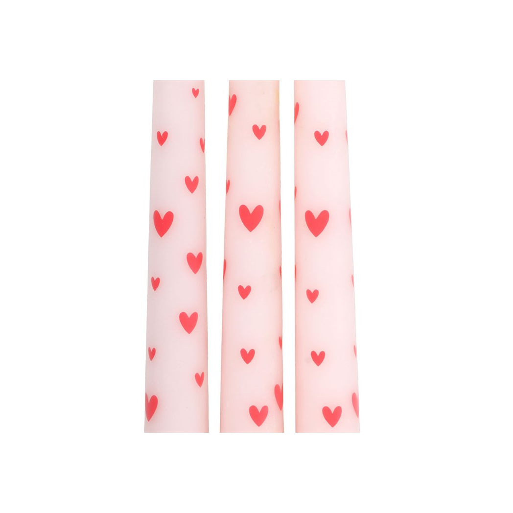 Set of 3 Love Heart Taper Candles