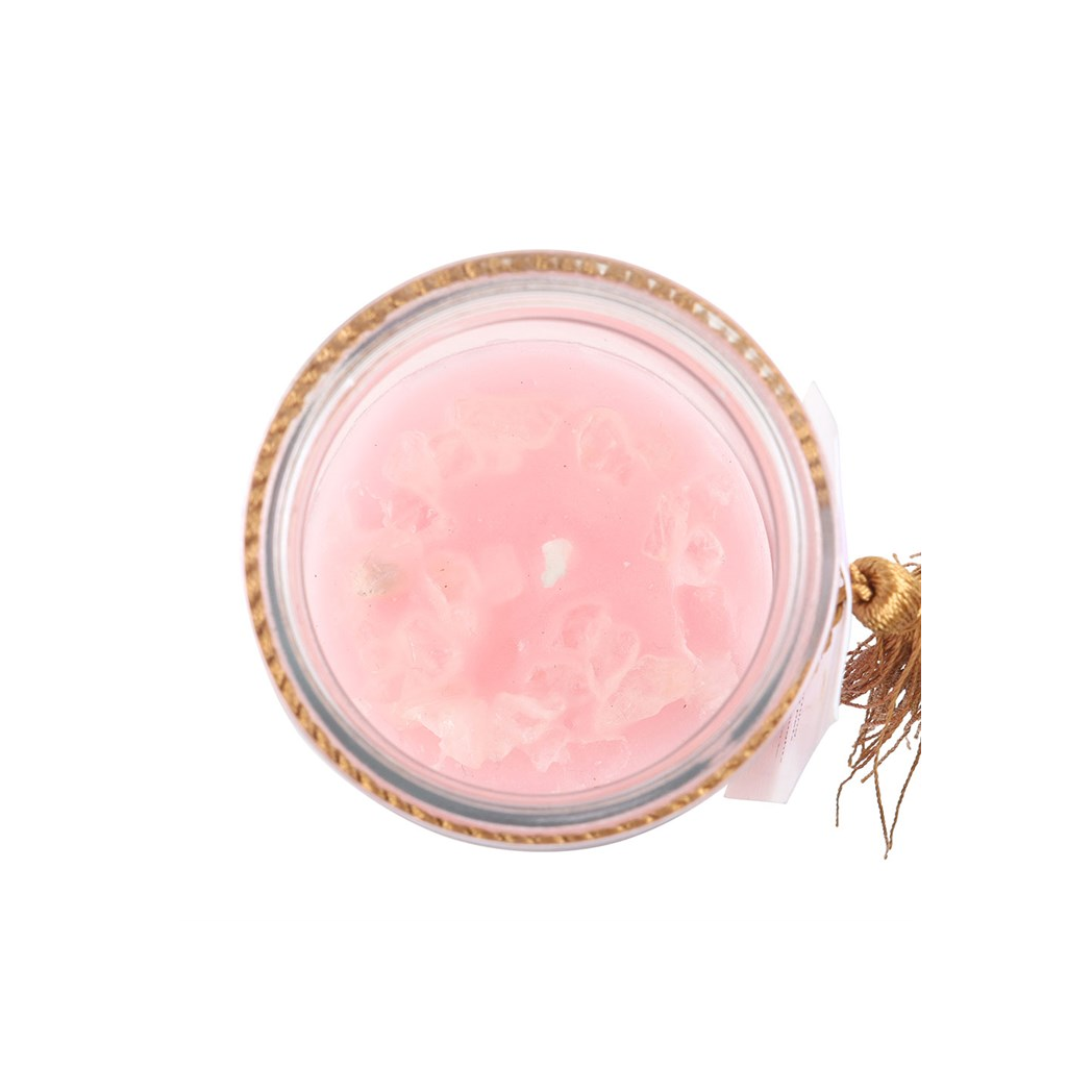 Mystic Rose Tube Candle with Rose Quartz Crystals
