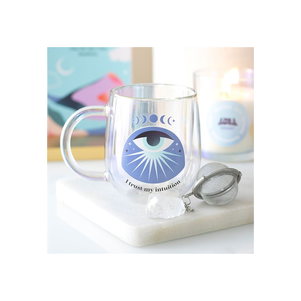 Intuition Double Walled Glass Mug with Aura Crystal Tea Infuser
