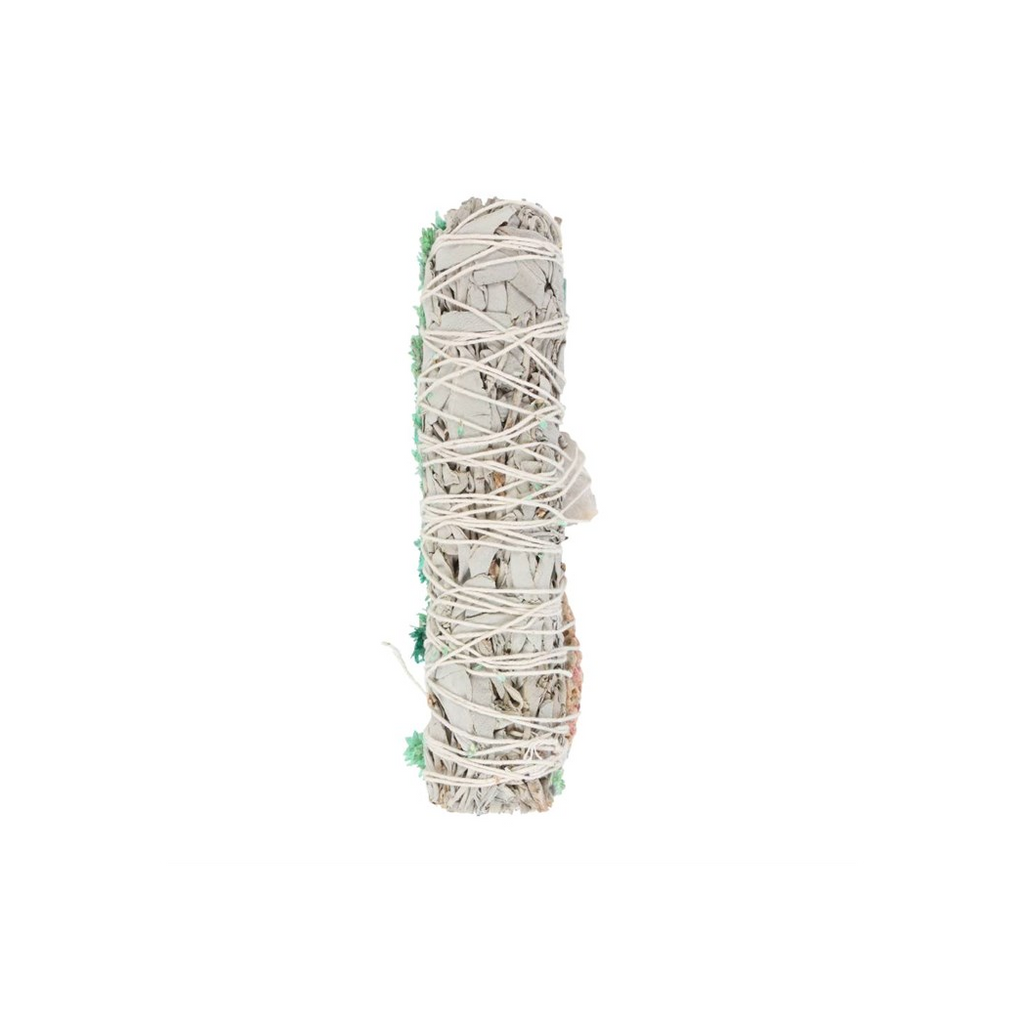 6in Ritual Wand Smudge Stick with White Sage, Abalone and Quartz