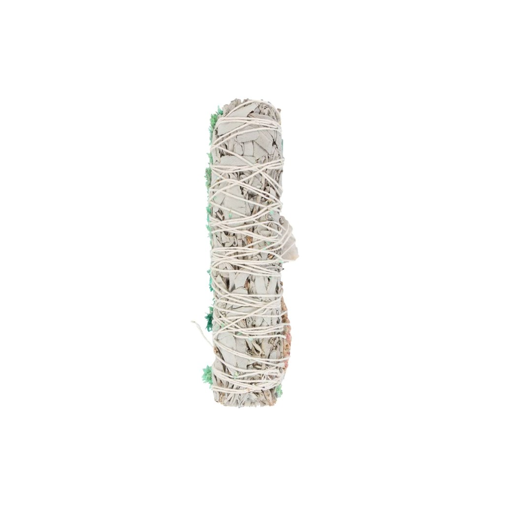 6in Ritual Wand Smudge Stick with White Sage, Abalone and Quartz