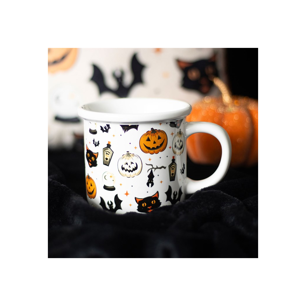 Spooky Cat and Pumpkin Print Mug