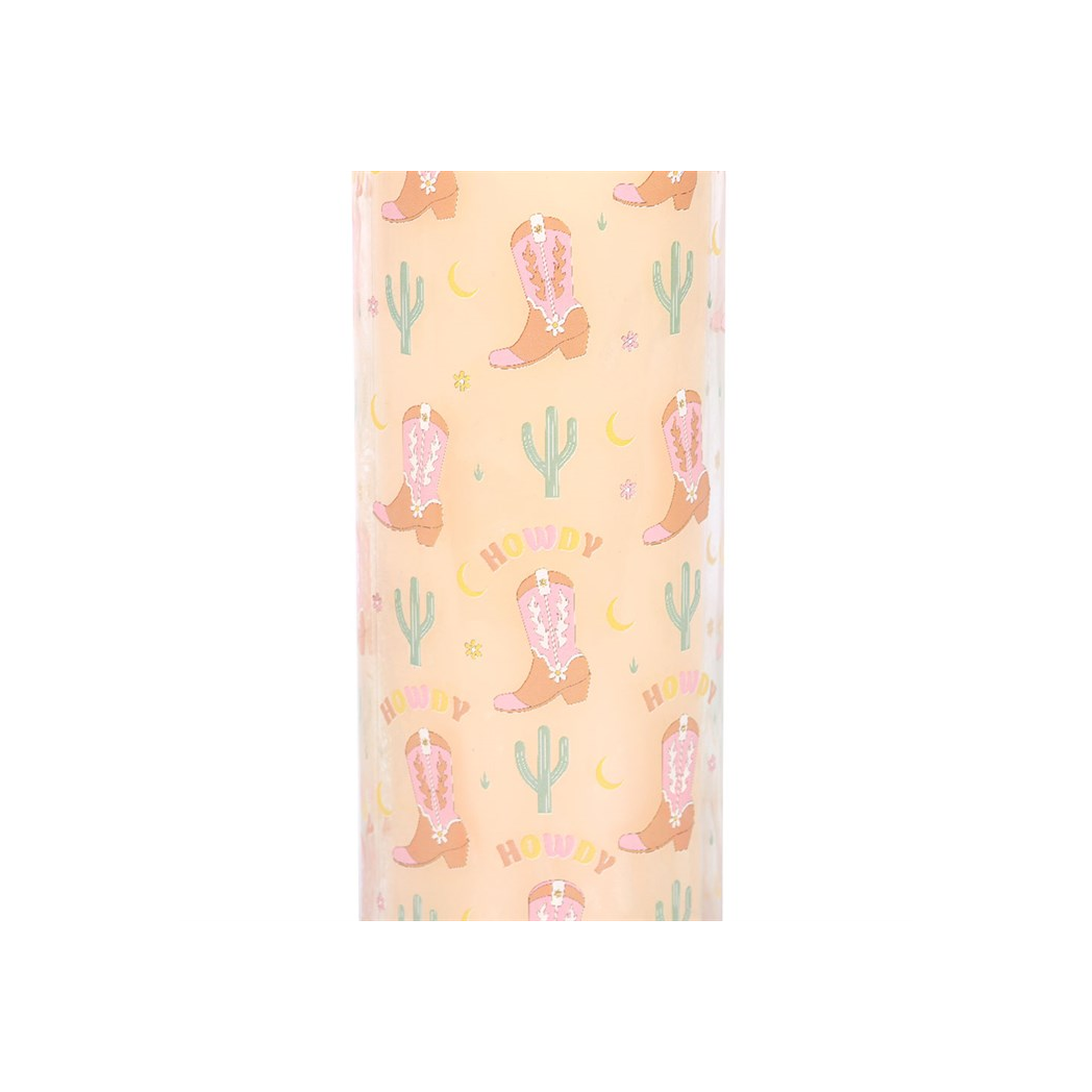 Howdy Cowboy Boot Print Floral Tube Candle