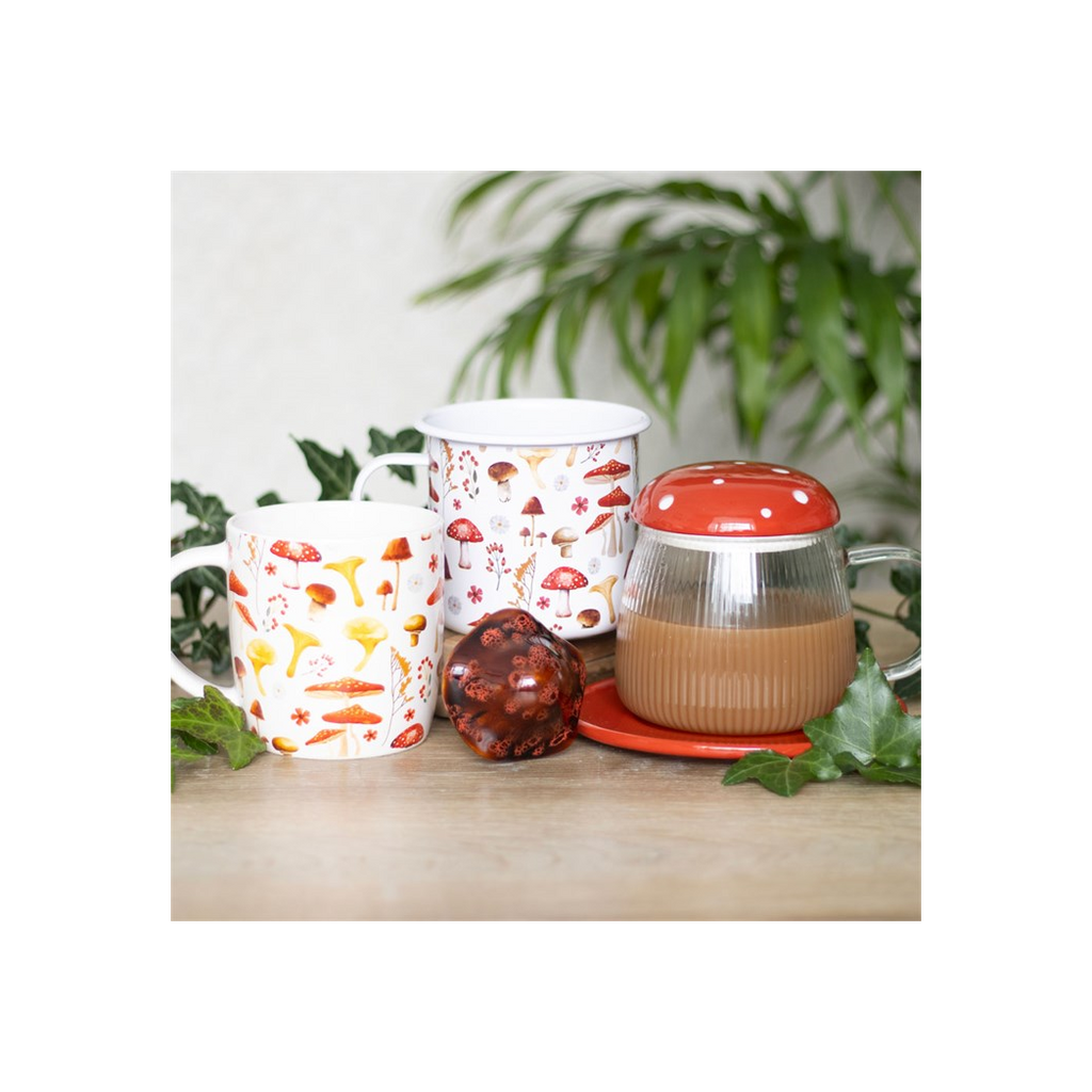 All Over Mushroom Print Enamel Mug