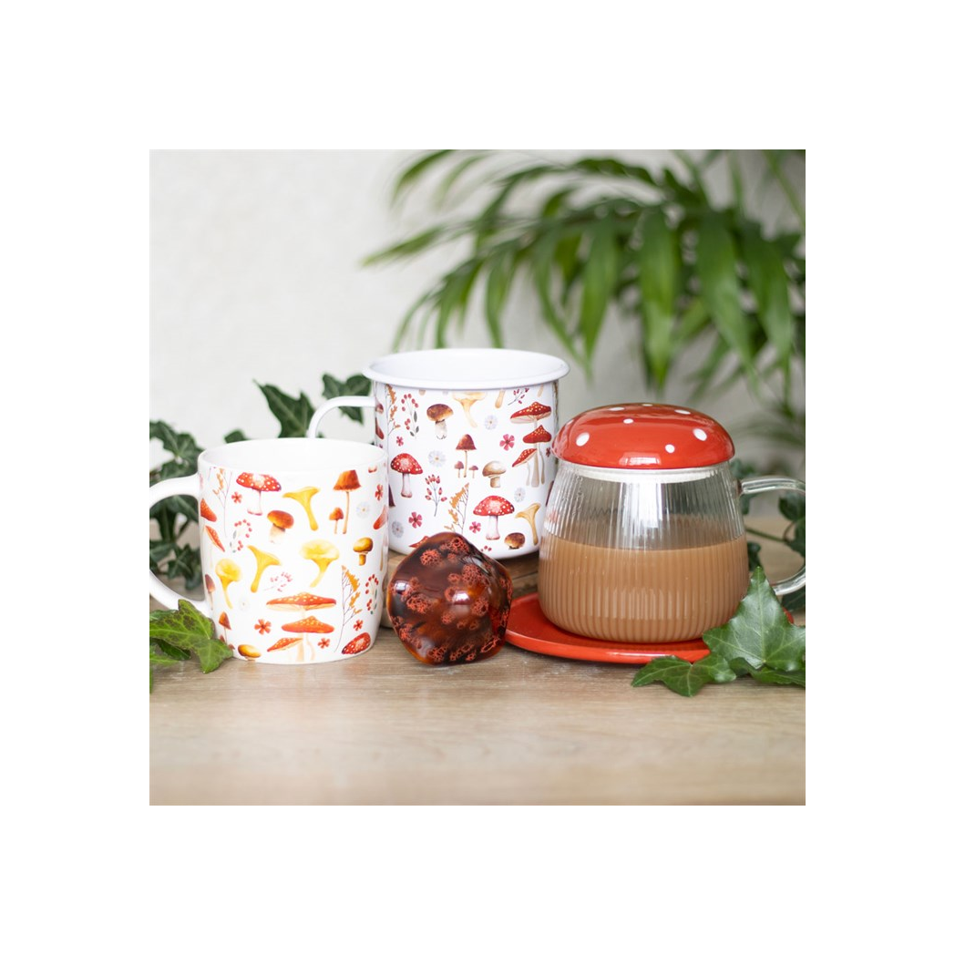 All Over Mushroom Print Enamel Mug