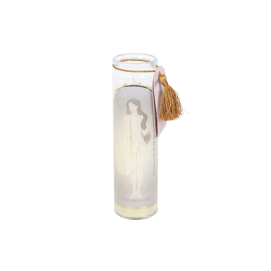 Aphrodite Goddess Tube Candle with Rose Quartz Crystals