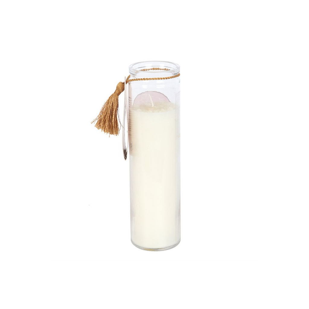Athena Goddess Tube Candle with Clear Quartz Crystals