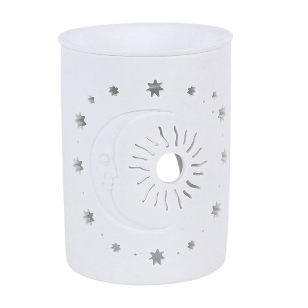 White Sun and Moon Cut Out Oil Burner and Wax Warmer